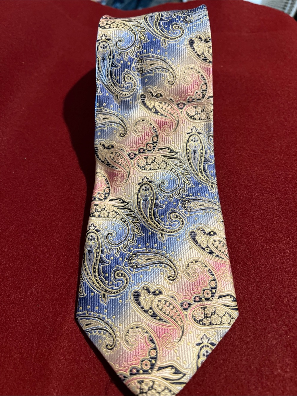 Stacy Adams Paisley Silk Tie in Blue, Pink and Cream